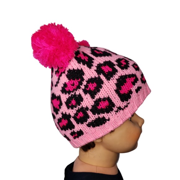 BETSEY JOHNSON KIDS Pink Leopard Winter Hat with Pom Poms - Picture 5 of 11
